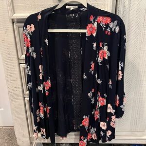 Maurices navy and pink floral cardigan